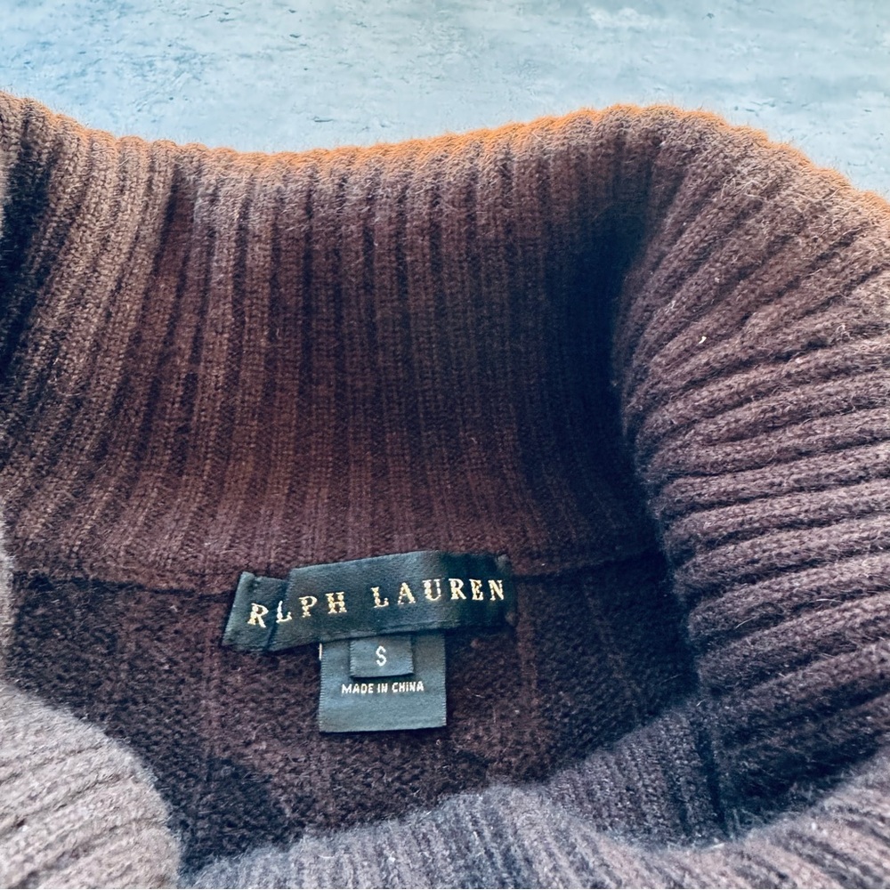 Ralph Lauren Black Label 100% Cashmere Long Cowl Neck Sweater Brown,  Small - Picture 3 of 10